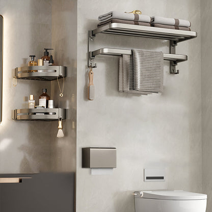 Stylish Chrome Bathroom Shelf Towel Rack Set