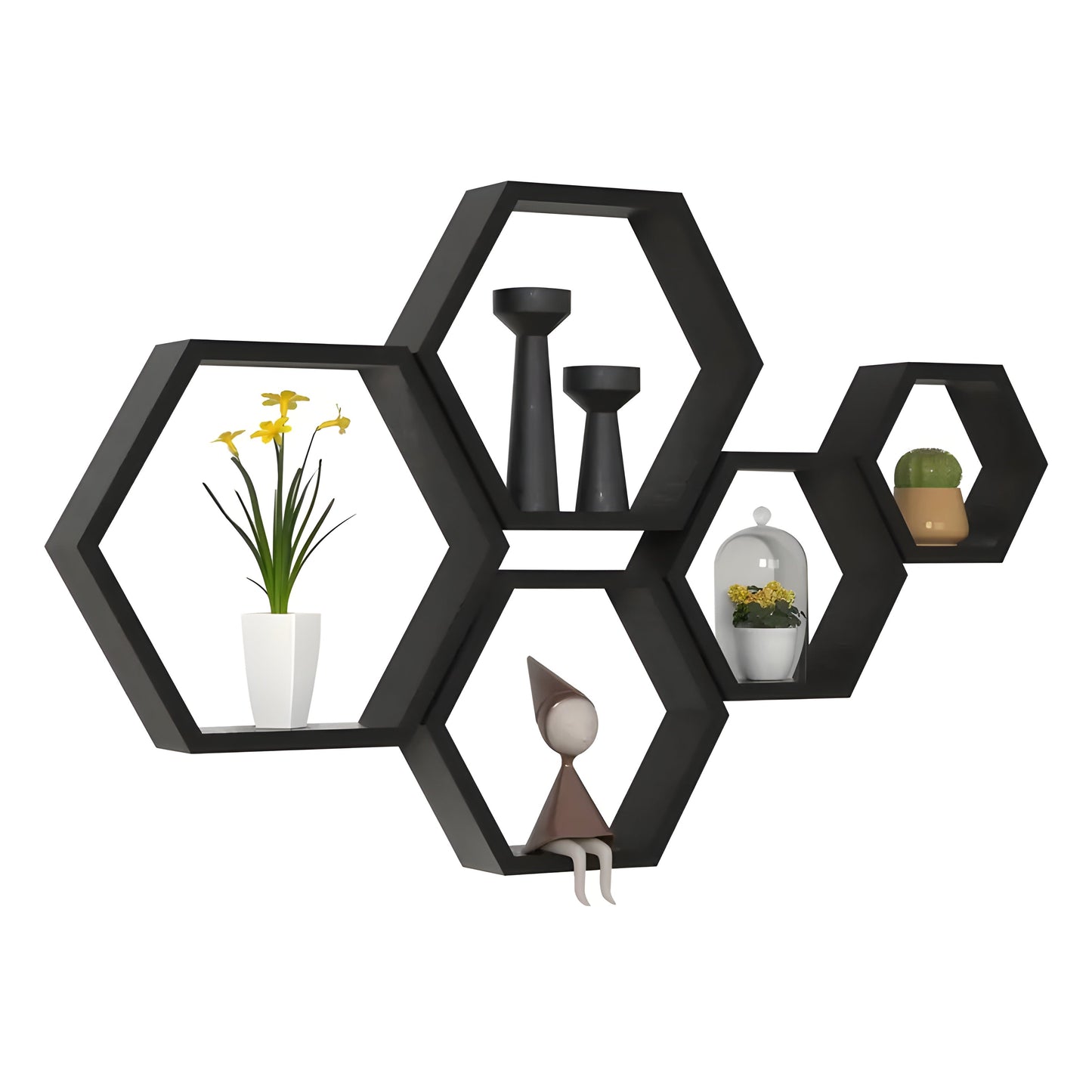 Rustic Wooden Hexagonal Wall Storage Shelves 5-Pack