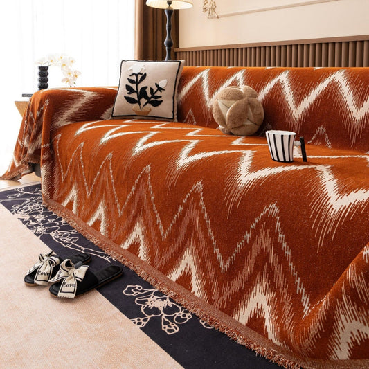 Beige Patterned Fitted Sofa Slipcover - Luxicro
