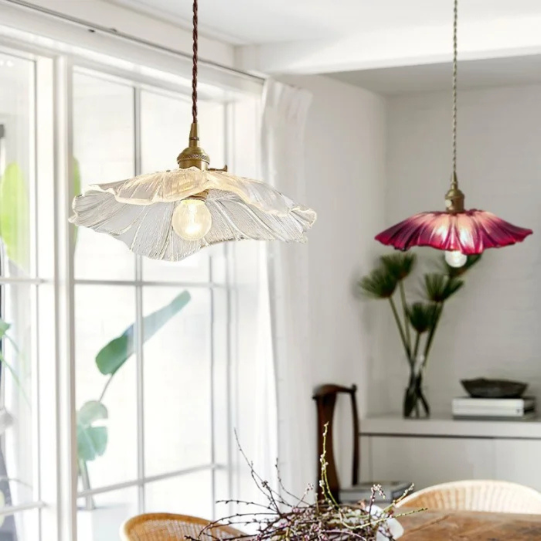 Vintage Floral Glass Hanging Lamp