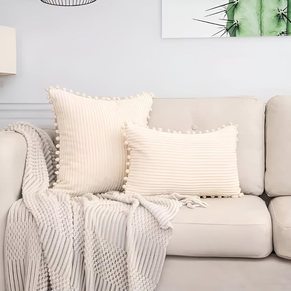 Soft Textured Ball Tassel Pillow Cover