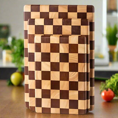 Natural Wood Cutting Board with Chess Design