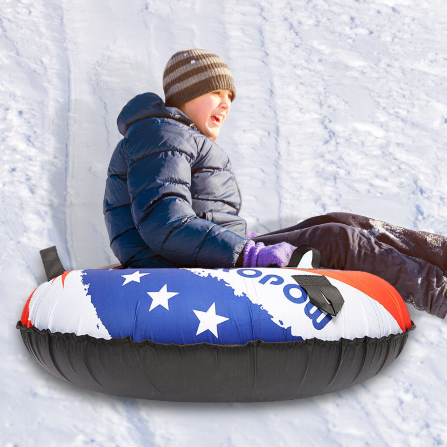 Durable Round Inflatable Snow Sled Tube for Kids Adults - Luxicro
