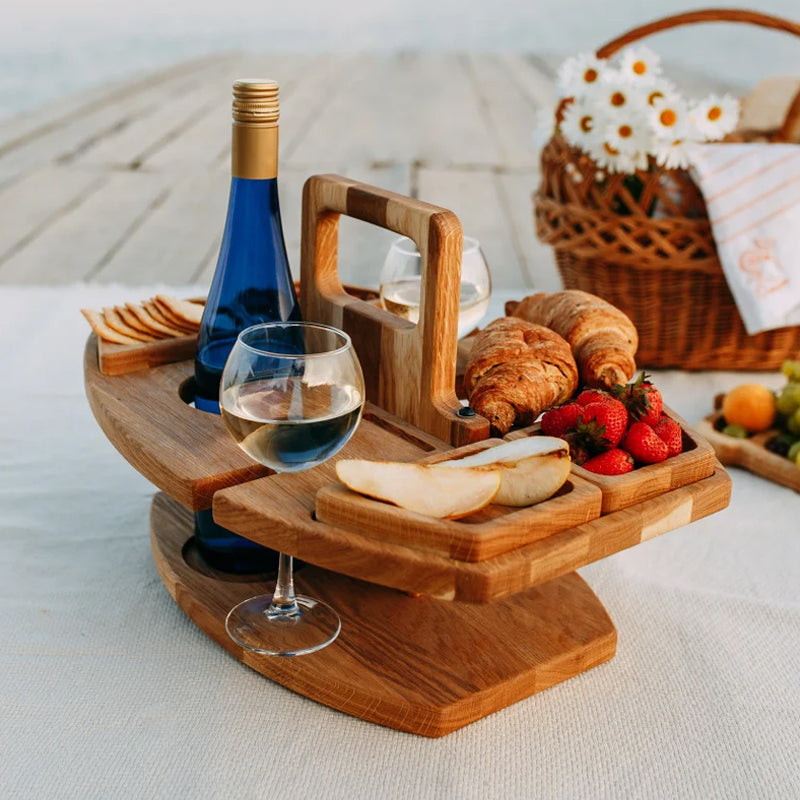 Portable Folding Picnic Table with Wine Rack