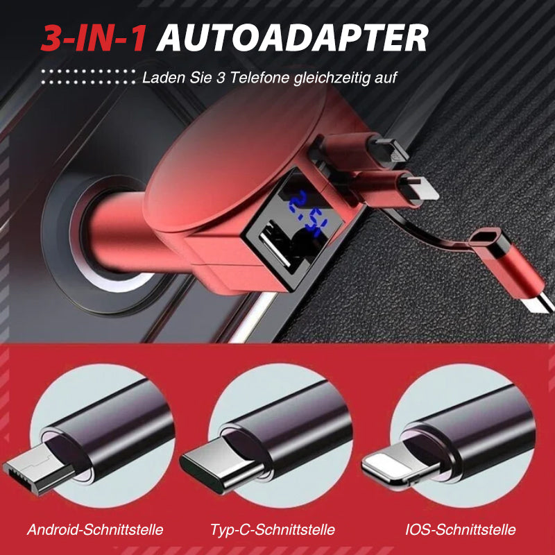 Compact 3-in-1 Quick Car Phone Charger