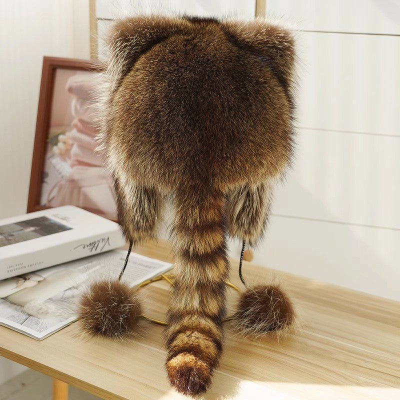Soft Faux Fur Raccoon Plush Family Hat