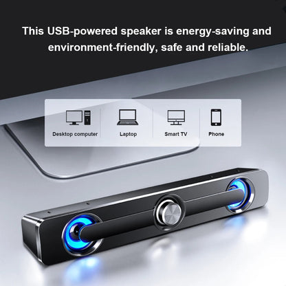 Compact LED Computer Soundbar Speaker With USB