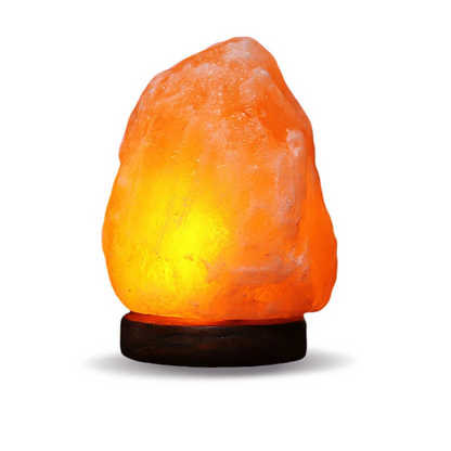 Natural Salt Crystal Lamp LED Warm Nightlight Wood Base