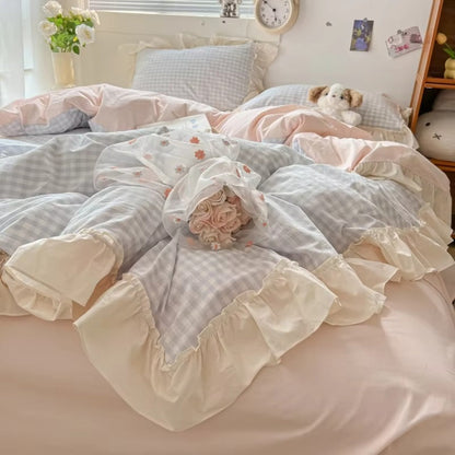Classic Plaid Ruffled Bed Sheet Set
