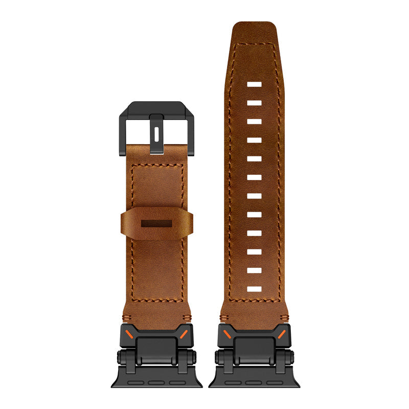 Rugged Brown Leather Strap For Apple Watch
