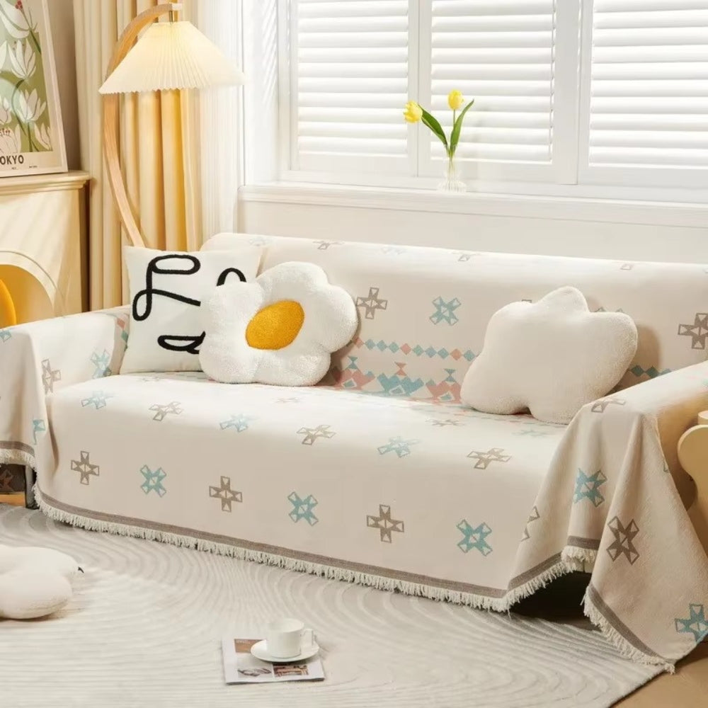 Plush Geometric Pattern Couch Slipcover