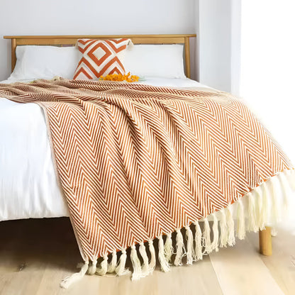 Textured Fringe Knit Throw Blanket