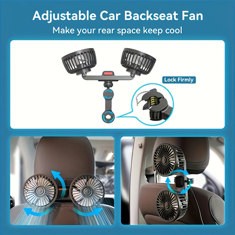 Portable Dual Car Fan with 360° Rotation & Silent Operation