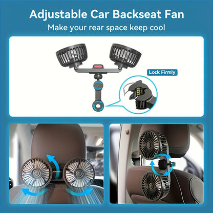 Portable Dual Car Fan with 360° Rotation & Silent Operation