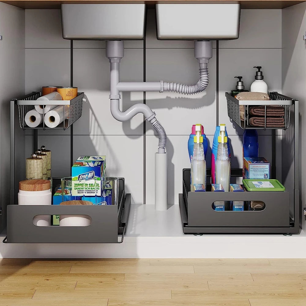 Double Layer Slide Out Kitchen Cabinet Organizer - Luxicro