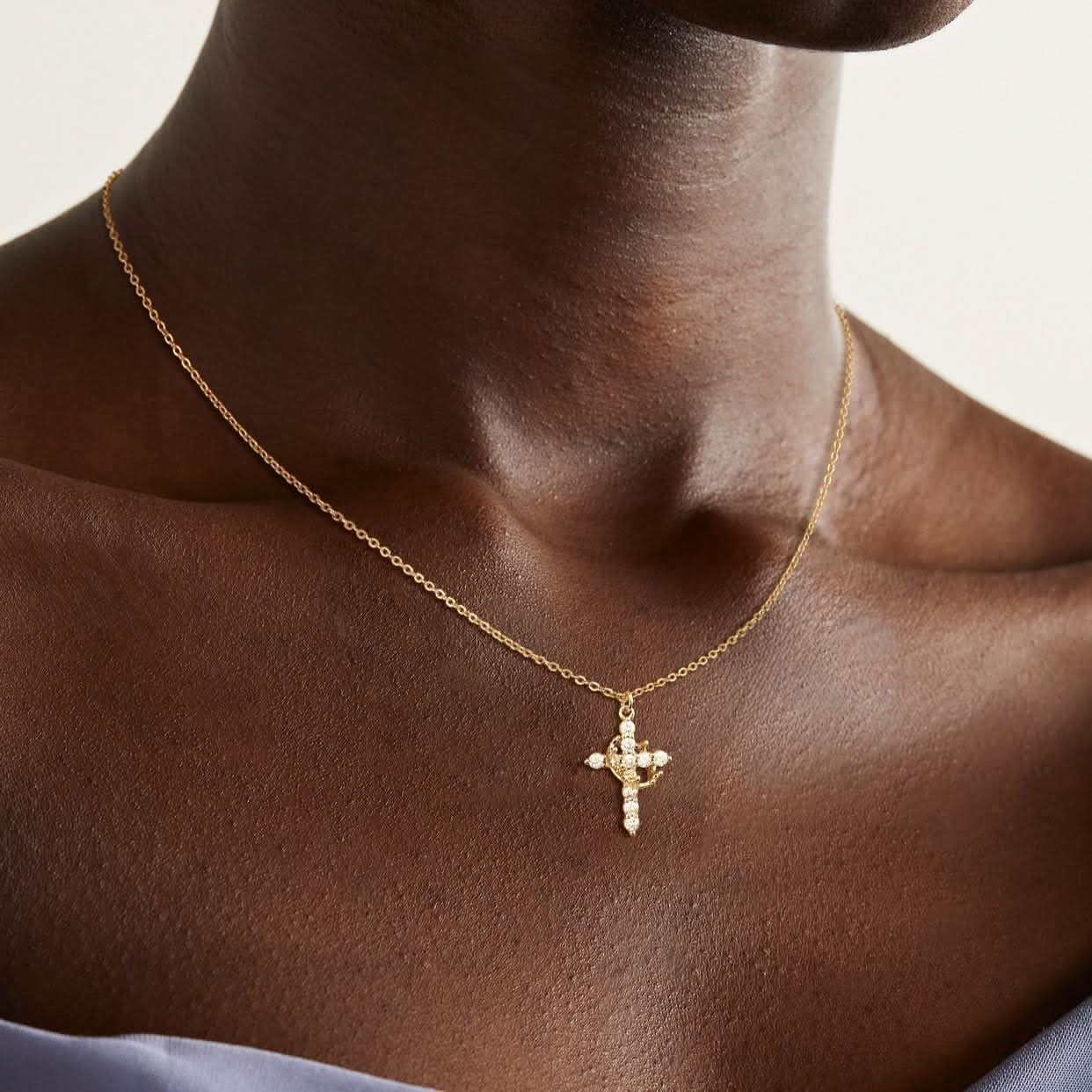 Elegant Gold Tone Cross Chain Necklace