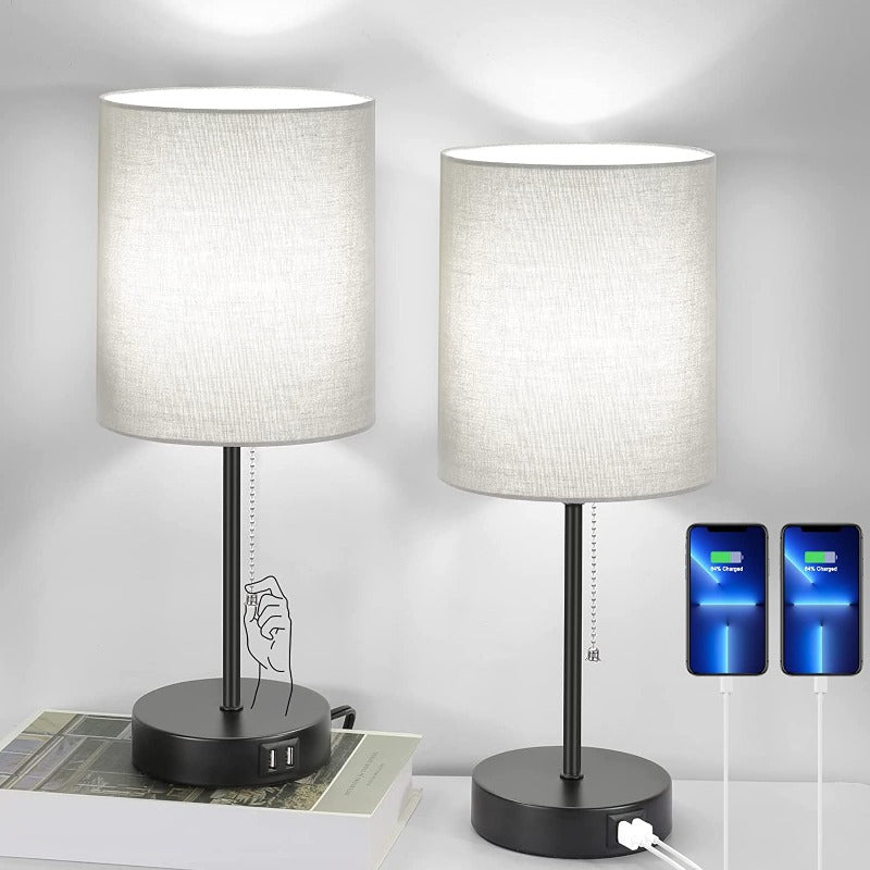 Contemporary 2-Pack Bedside Table Lamps with USB - Luxicro