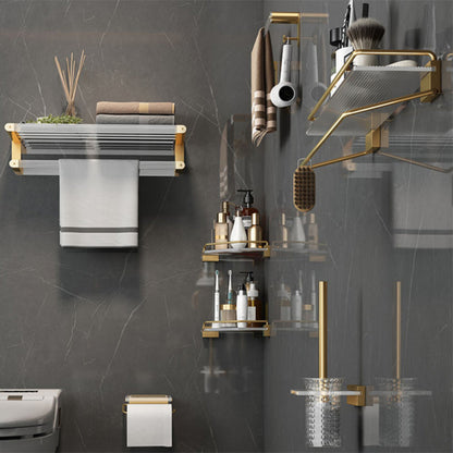 Gold Bathroom Storage Set with Towel Rack and Shelf