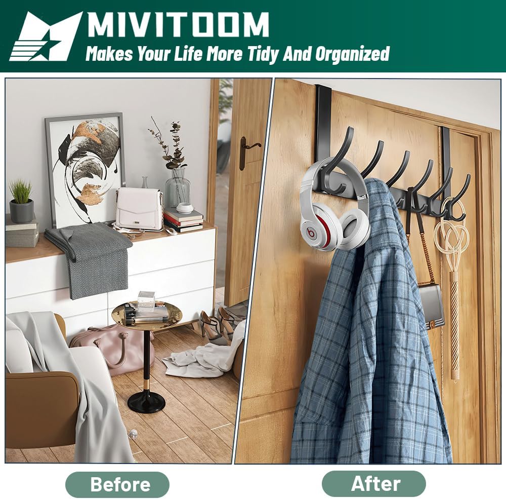 Wall Mount 6 Hook Storage Organizer Rack