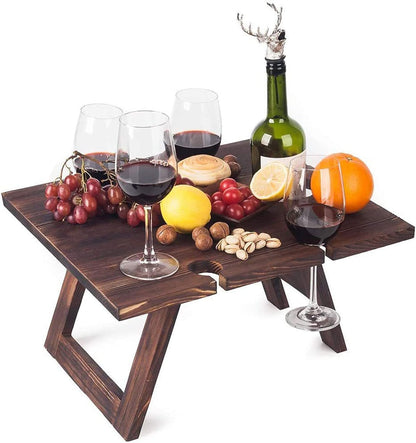Compact Wooden Wine Table with Bottle Holder