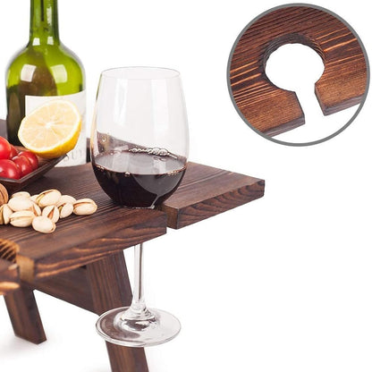 Compact Wooden Wine Table with Bottle Holder