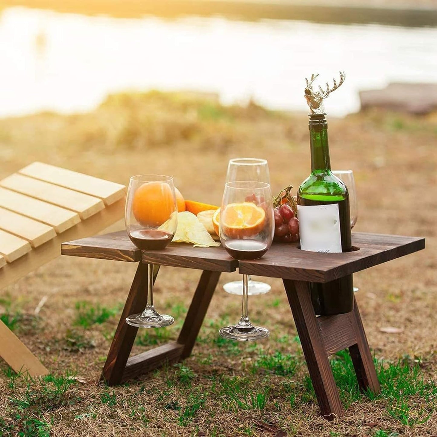Compact Wooden Wine Table with Bottle Holder