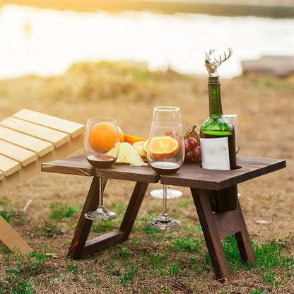 Compact Wooden Wine Table with Bottle Holder