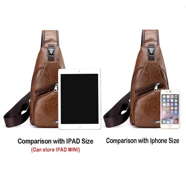 Big Mens Leather Chest Bag Waterproof Backpack