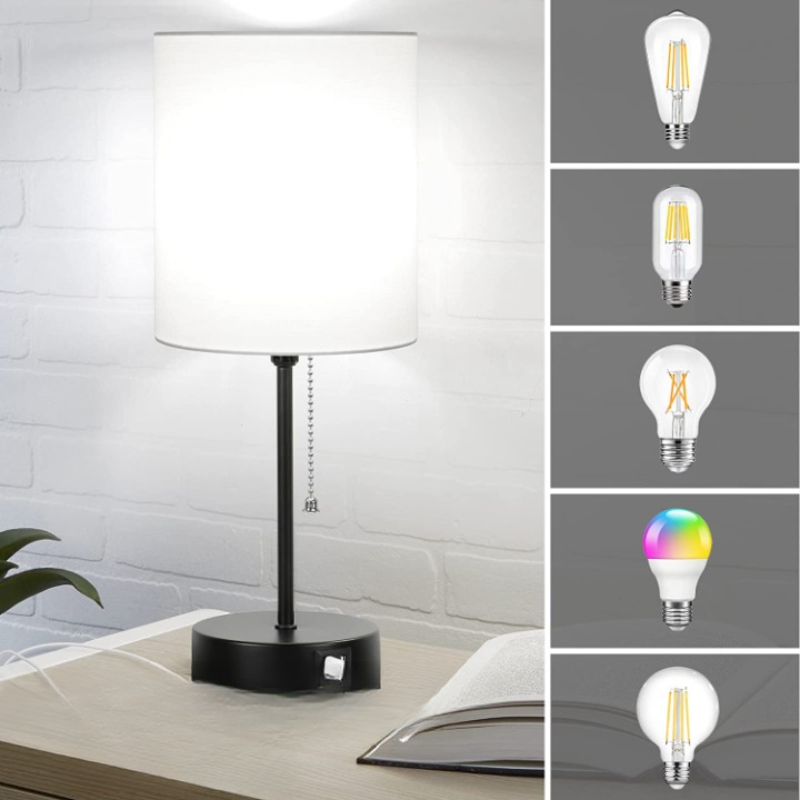 Compact White Nightstand Lamps with USB Charging