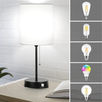 Compact White Nightstand Lamps with USB Charging