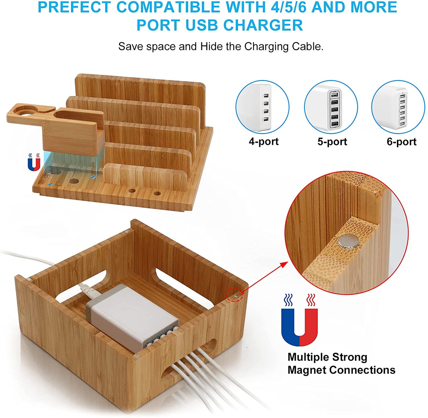 Eco Friendly Bamboo USB Charging Hub Organizer