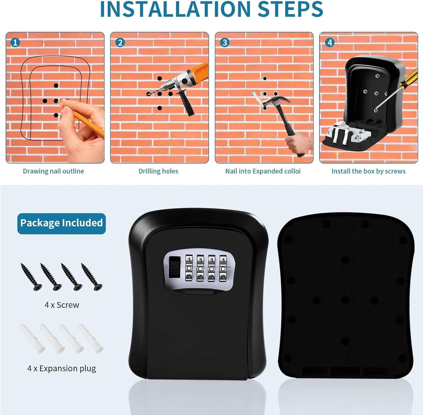 Safely Locked Key Storage Box with 4 Digit Combination