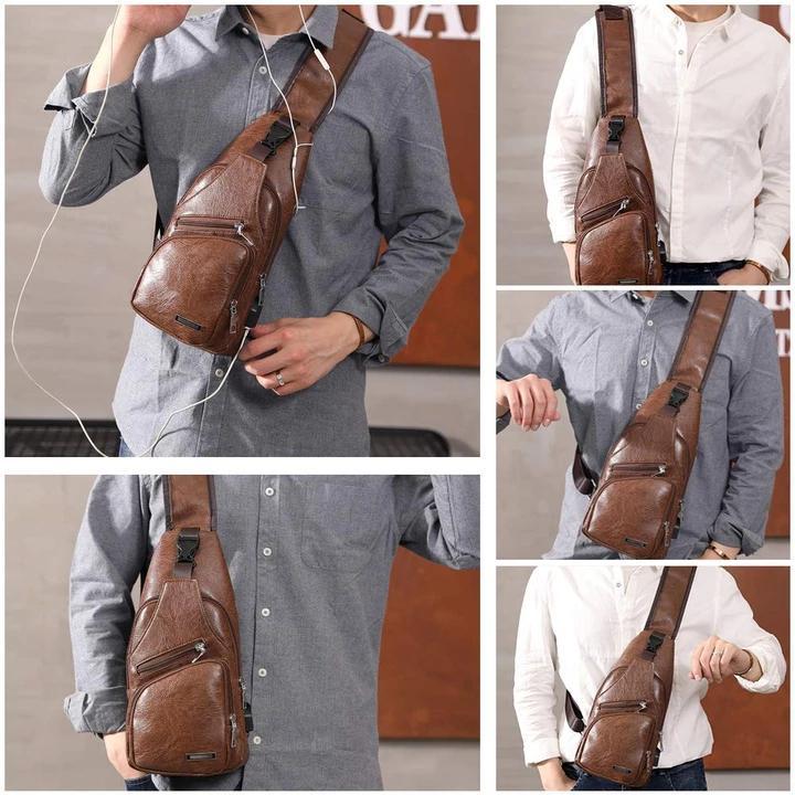 Large Men's Real Leather Crossbody Backpack