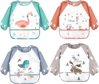 Durable Kids Bib with Long Sleeve Protective Apron