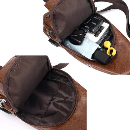 Large Men's Real Leather Crossbody Backpack