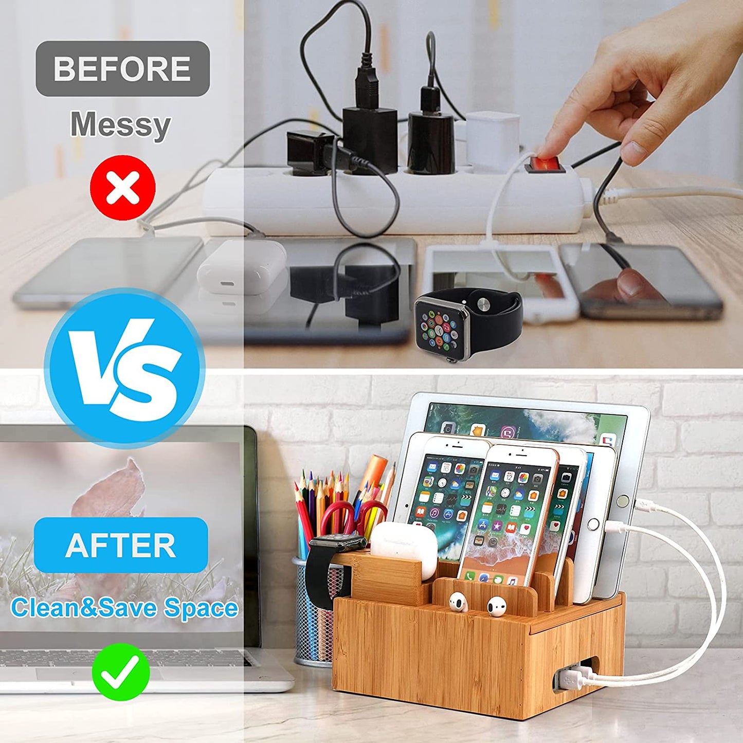 Eco Friendly Bamboo USB Charging Hub Organizer