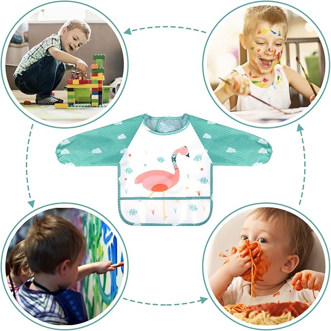 Durable Kids Bib with Long Sleeve Protective Apron