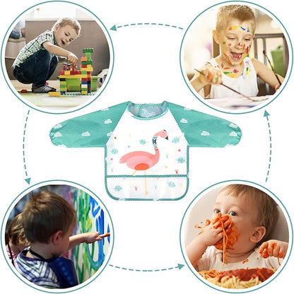 Durable Kids Bib with Long Sleeve Protective Apron