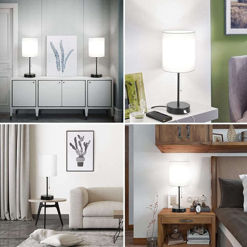 Compact White Nightstand Lamps with USB Charging