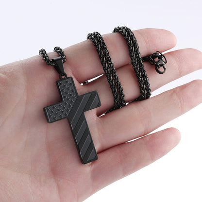 American Flag Cross Silver Pendant Necklace
