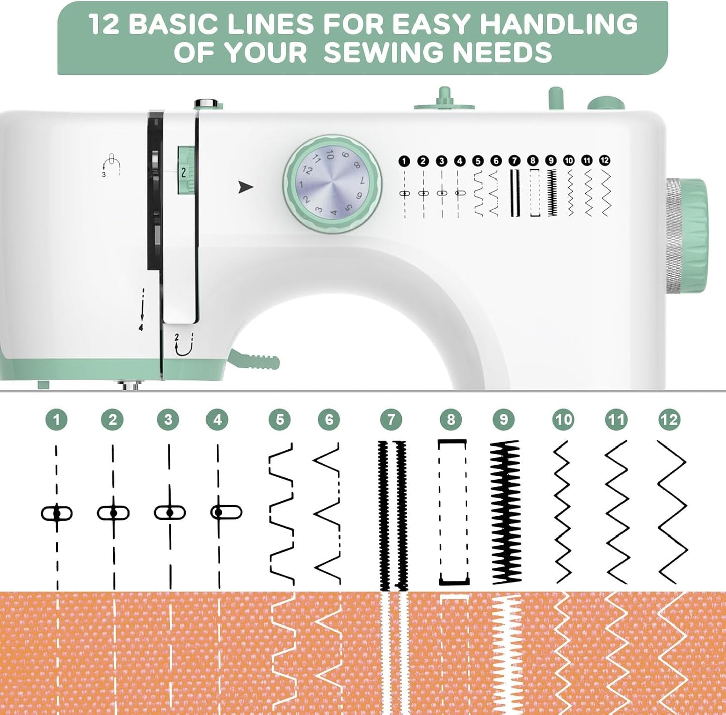 Compact Sewing Machine with 12 Stitches & Table