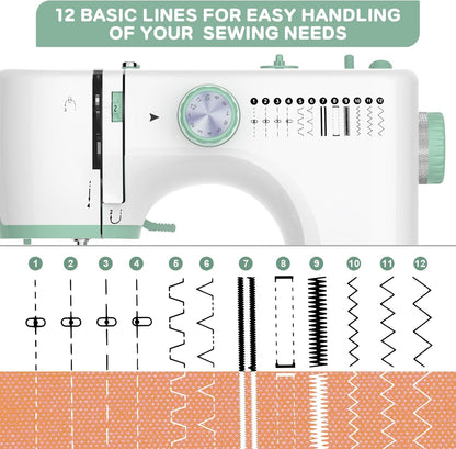 Compact Sewing Machine with 12 Stitches & Table