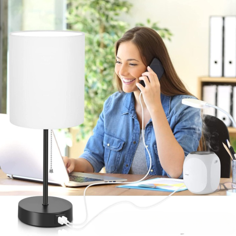 Compact White Nightstand Lamps with USB Charging