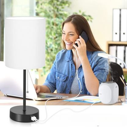 Compact White Nightstand Lamps with USB Charging