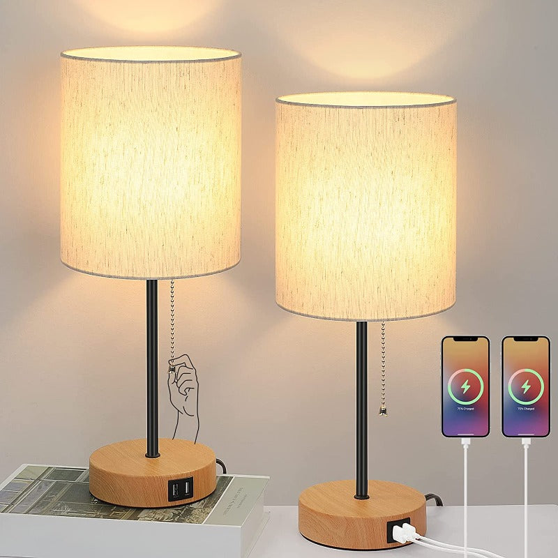 Compact White Nightstand Lamps with USB Charging