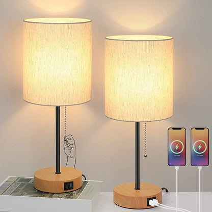 Compact White Nightstand Lamps with USB Charging