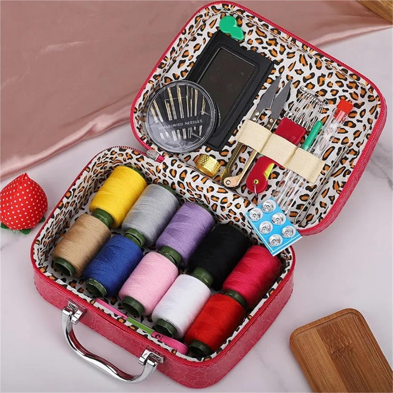 Compact Travel Sewing Kit in Synthetic Leather Box
