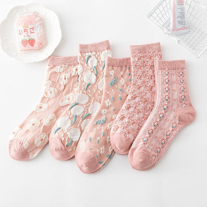 Colorful Floral Pattern Ankle Socks 5 Pack - Luxicro
