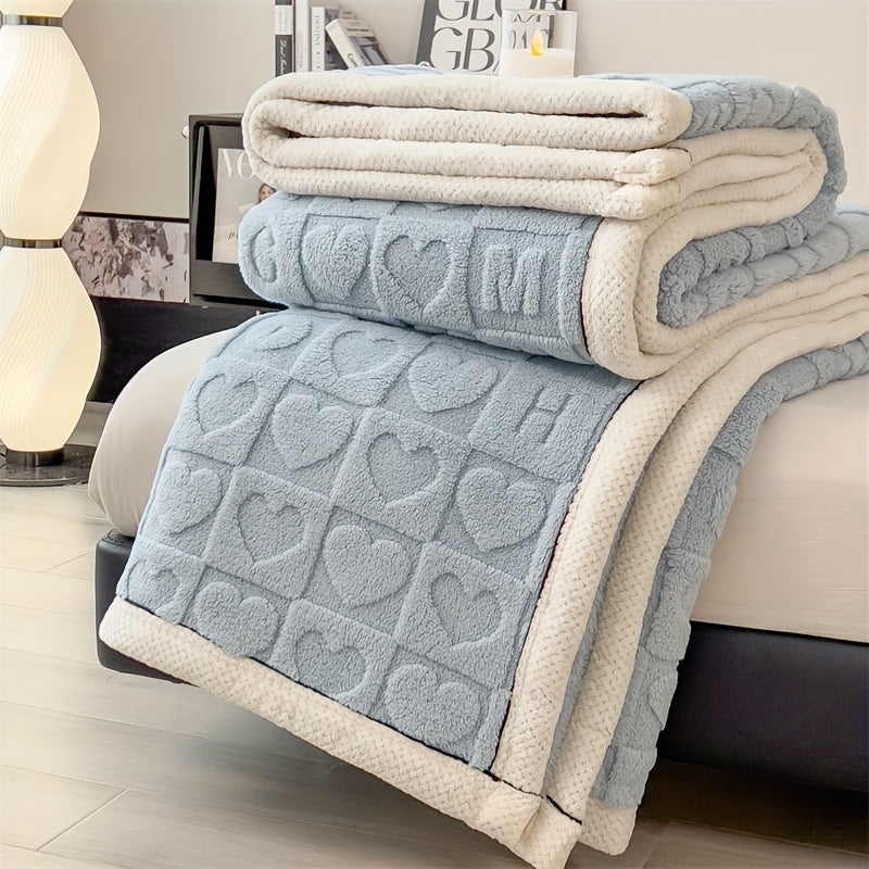 Cozy Plush Throw Blanket with Heart Pattern