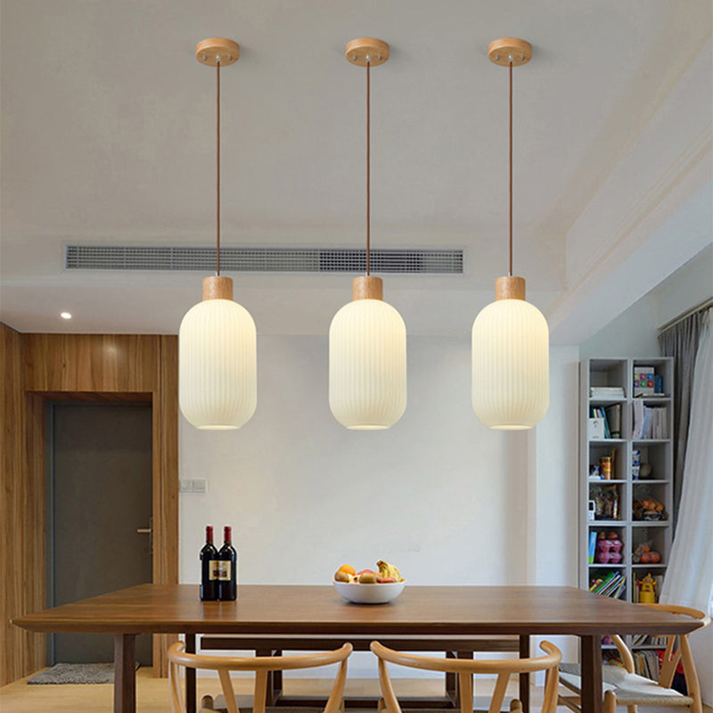 Vintage Wood and Glass Hanging Lamp